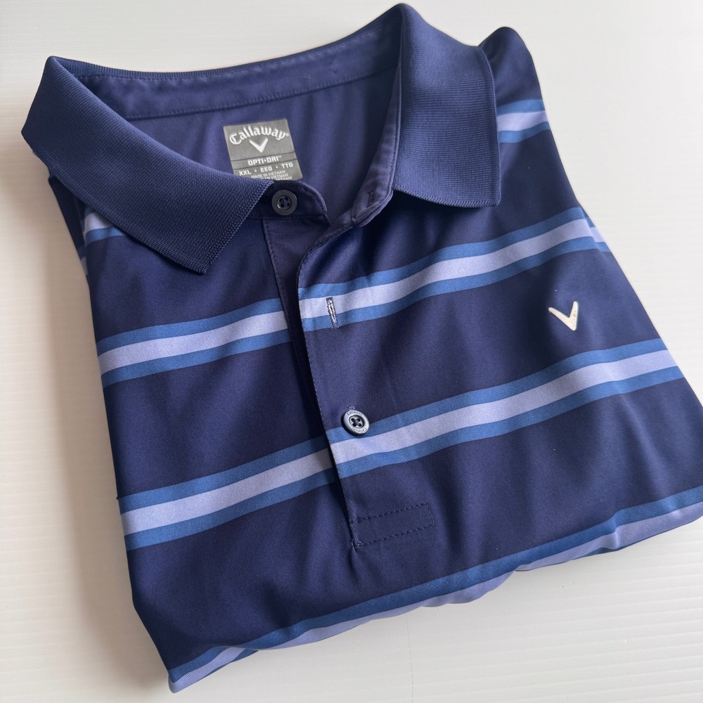 Callaway Opti-Dri Striped Golf Polo Shirt Mens XXL Navy Blue Short Sleeve Logo - Picture 3 of 7